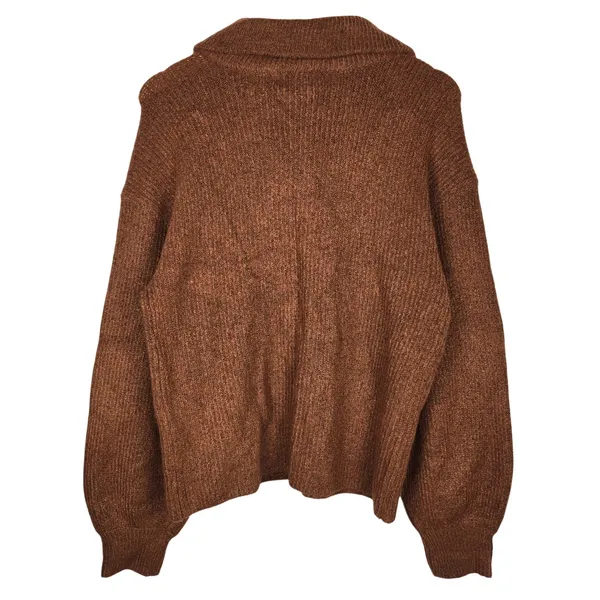 Marled True Auburn Balloon Sleeve Fold Over Collar Button Neck Sweater Small - Image 3