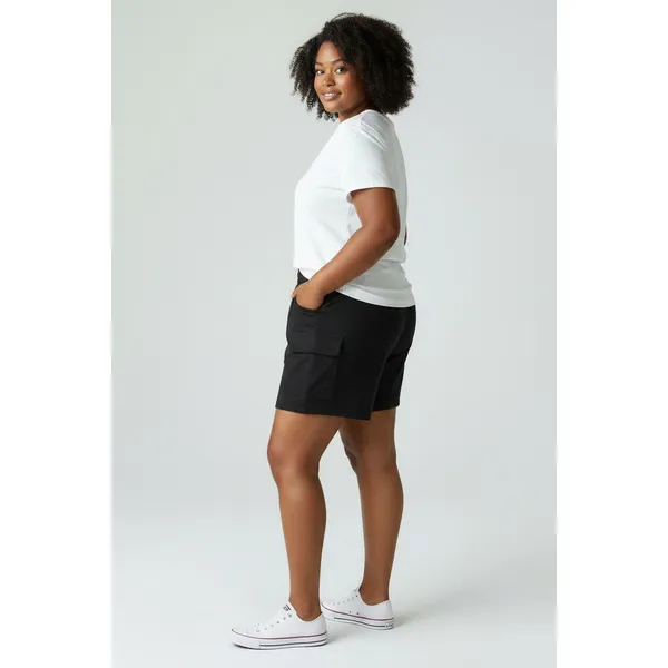 DKNY Womens Cargo Shorts Size L Black French Terry High Rise Pull On Comfort - Image 9