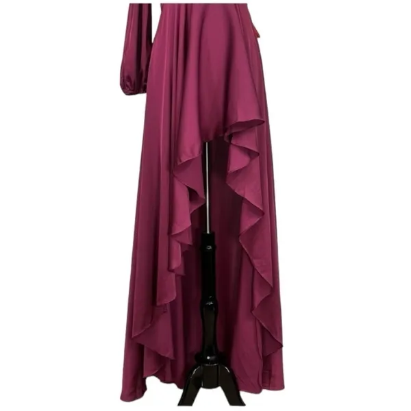 Mac‎ Duggal High Low One Shoulder Flowy Gown Maxi Dress 49141 Berry Size 8 NWT - Image 7