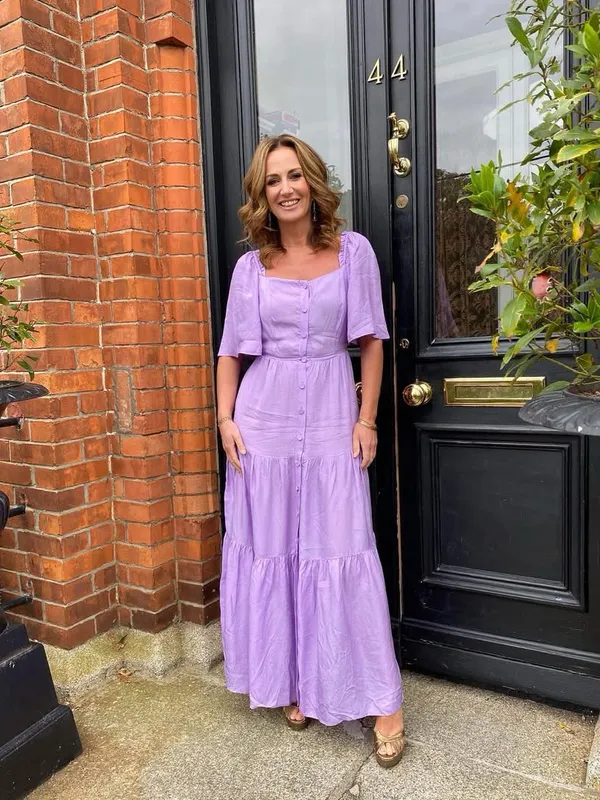 FRNCH Lilac Button-Front Tiered Maxi Dress Tie Back Wedding Guest Shower Spring - Image 2