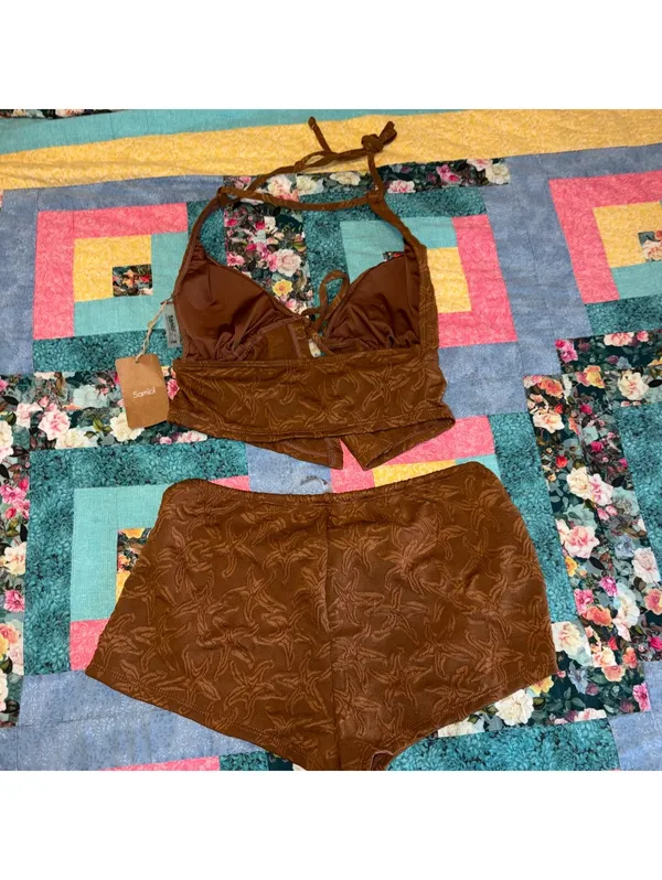 Samiol NWT Peacock Brown Tankini Small Two Piece Brown Textured Top & Shorts Set - Image 5