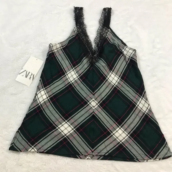 ✨ ZARA plaid lace cami tank top green✨ - Image 9