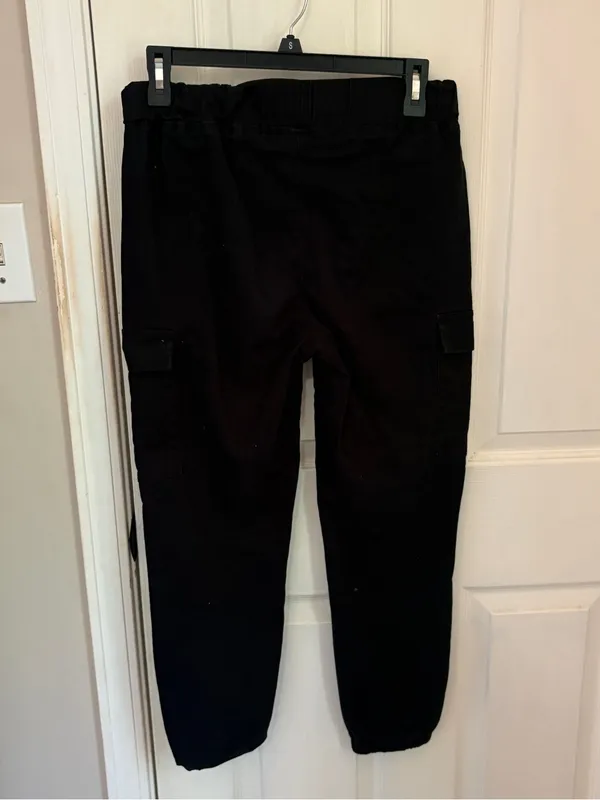 Tinseltown Black Jogger Style Cargo Pants with  Drawstring Waist - Image 4