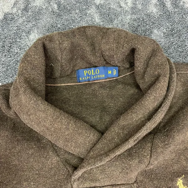 Polo Ralph Lauren Brown Shawl Neck Sweater Faux Suede Elbow Patch size Medium - Image 2