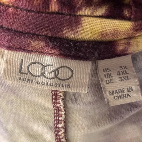 LOGO Lori Goldstein Women Top 3X Burgundy Yellow Tie Dye Sharkbite Boho Artistic - Image 5