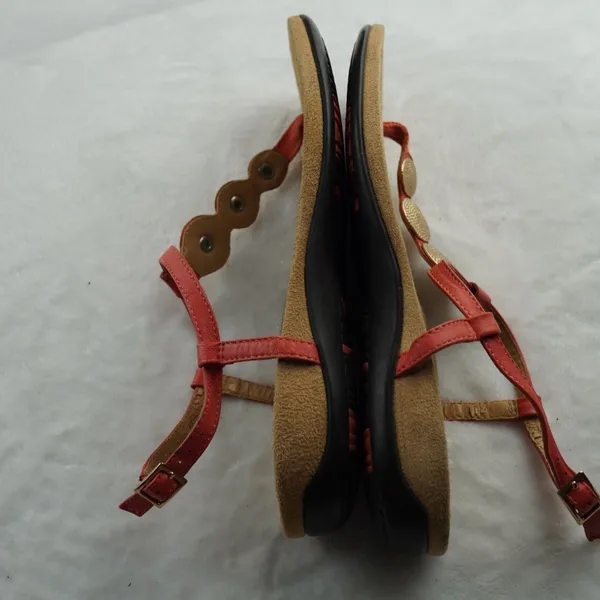 Vionic‎ Coral Red Gold Medallion T-Strap Sandals Orthotic Size 8 - Image 7
