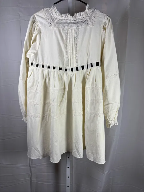 Free People Ivory Mini Dress with Black Ribbon Accent - Image 7