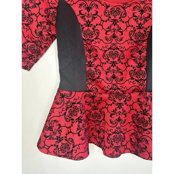 Ultraflirt Red Black Damask Peplum Top Women's Size M‎ Y2K Pinup Whimsigoth - Image 6