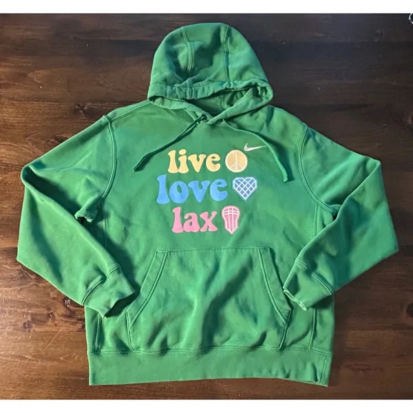 Nike Hoodie Medium Green Live Love Lax Graphic Casual Baggy Streetwear Preppy - Image 2