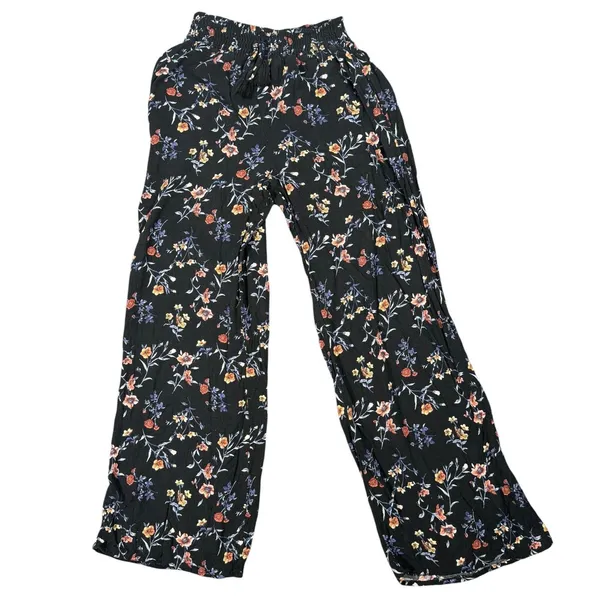 Lived To Be Spoiled Pants Womens M Black Floral Wide Leg Smocked Tassel Boho - Image 4
