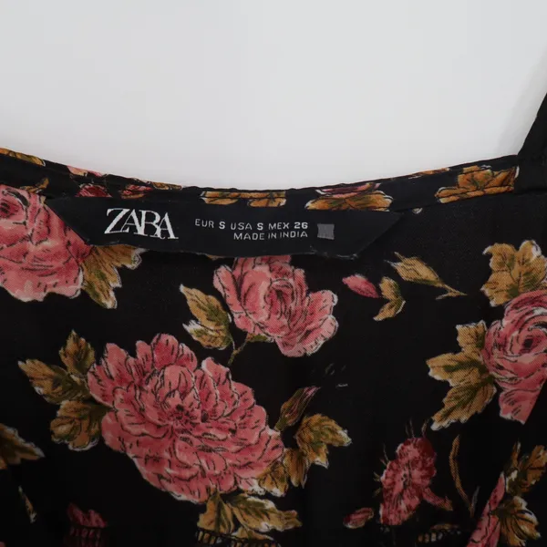 Zara Maxi Dress Womens S Floral Black Pink Spaghetti Strap V-Neck Excellent - Image 2
