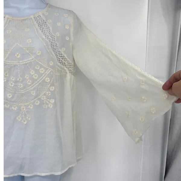 Versona Boho Sheer vTop Sz Large Embroidered Festival Lace Cottage Hippie Lace - Image 5