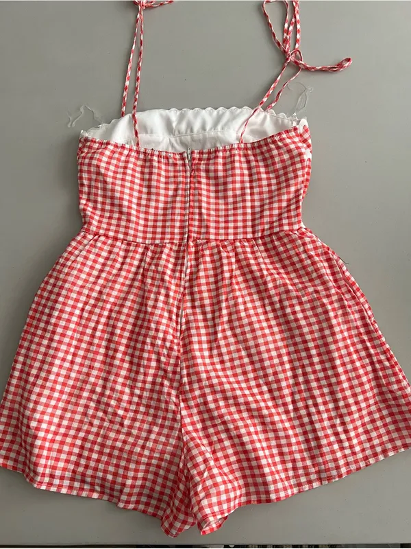 Trixxi NEW Red Gingham Romper with White Trim Small - Image 2