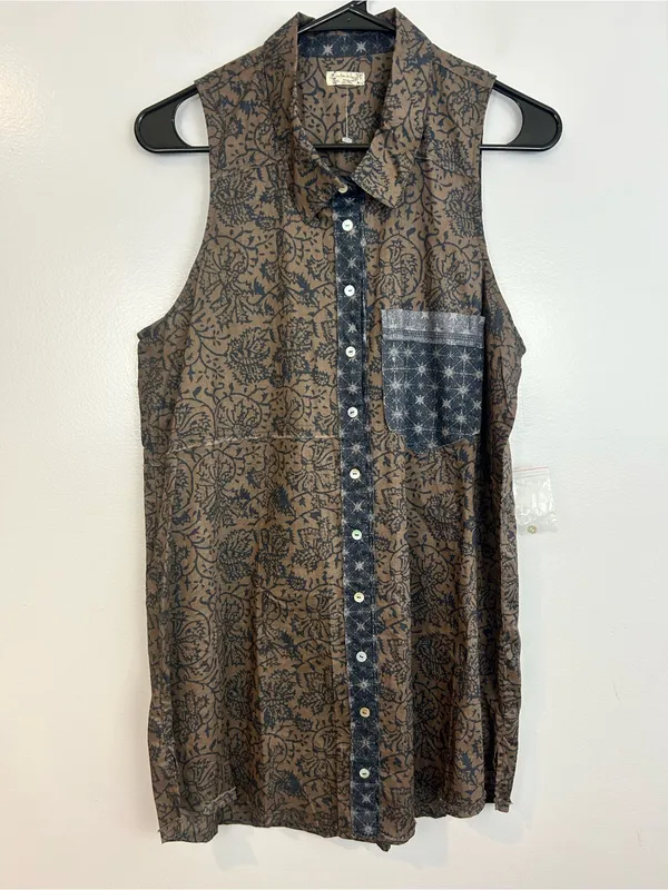 New! Free People Make My Day Sleevless Collared Button Down Sleep Shirt Small - Image 3