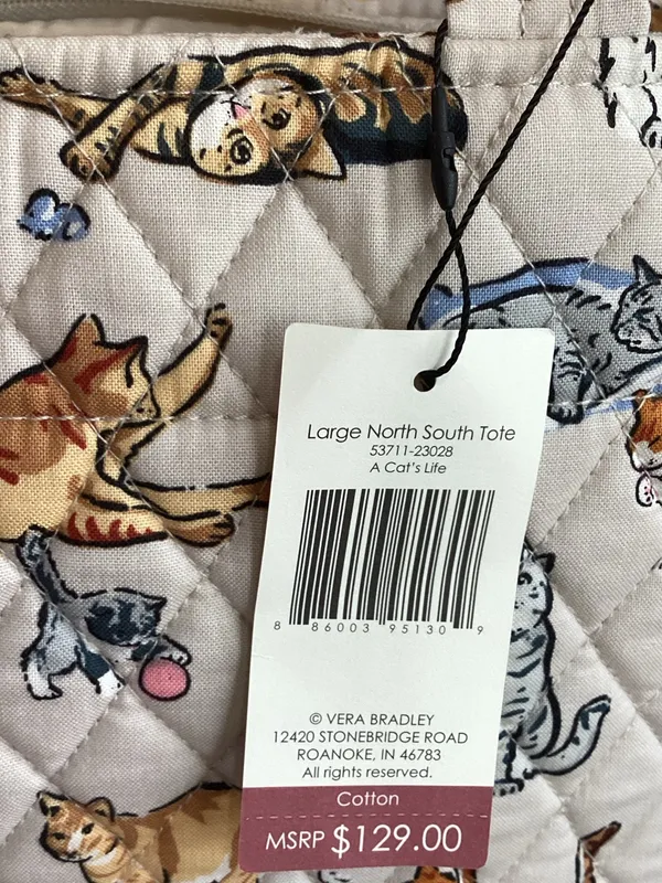 Vera Bradley A Cat’s Life Cream Quilted Large North South Tote - Image 9