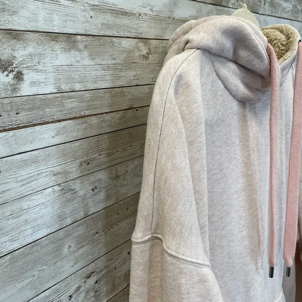 Aerie Womens L Hoodie Pink Oversized Tunic w/ Fur Lined Hood and Pocket Pullover - Image 3