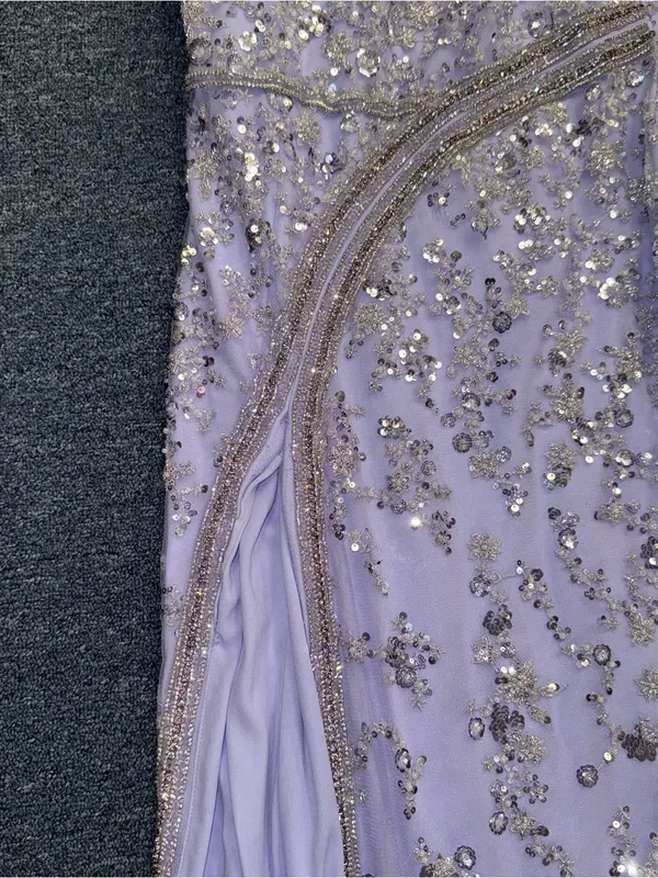 Lavender Purple Glitter Beaded Gown Size L - Image 5