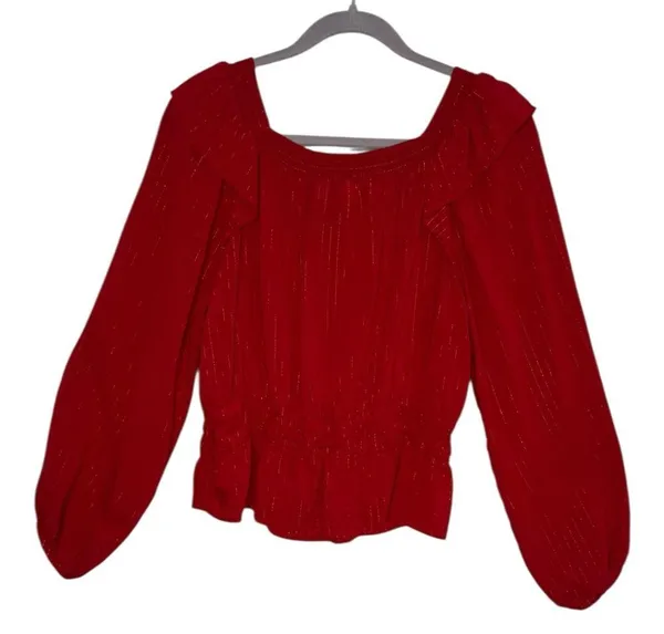 Universal Threads Puff Sleeve Peplum Top Large Elegant Red Women's Top - Image 5