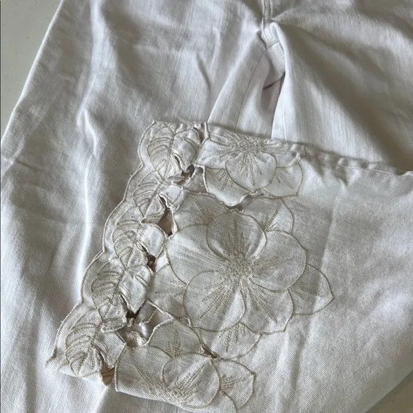 pilcro and the letterspress Cream Wide-Leg Pants with Floral Hem - Image 9