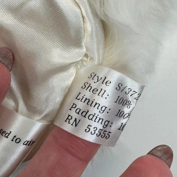 Vintage Rabbit Fur Hat Pom Beanie Cap Cream White Winter Ski Glam Y2K Luxe Fuzzy - Image 2