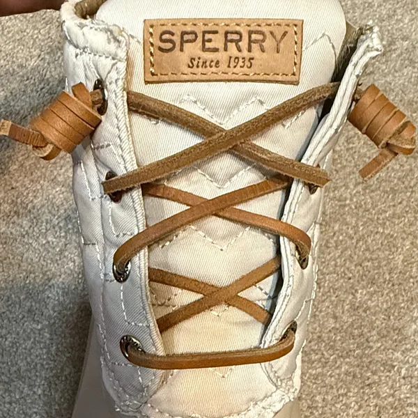 Sperry Women's White and Tan Lace Up Duck Boots Size 7.5 - Image 10