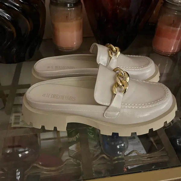 Dream Pairs Cream Gold Mules with Chunky Sole - Image 4