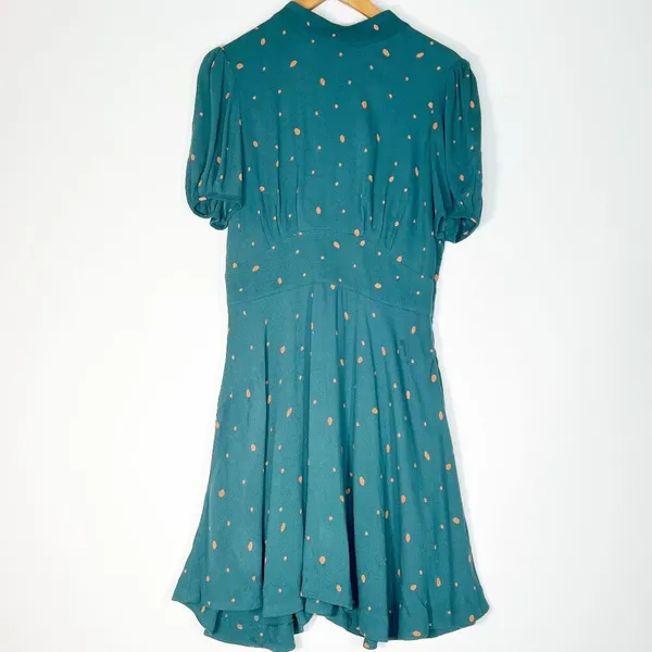 Free People Abbie Tie Reversible Green Peach Polka Dot Sheath Dress Womens 8 - Image 7