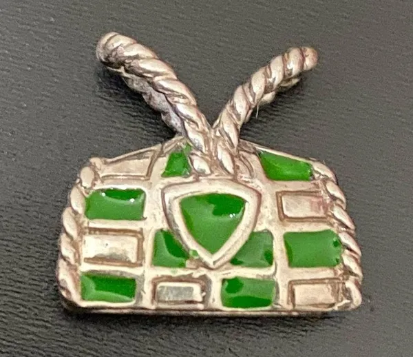 Sterling Silver 925 Green Enameled Peridot Birthstone Purse Bag Pendant 4g. - Image 8