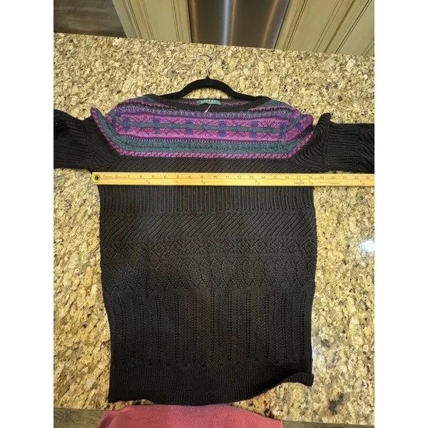 Lauren Ralph Lauren Fair Isle Sweater Mohair Wool Women Size Small Black Purple - Image 5