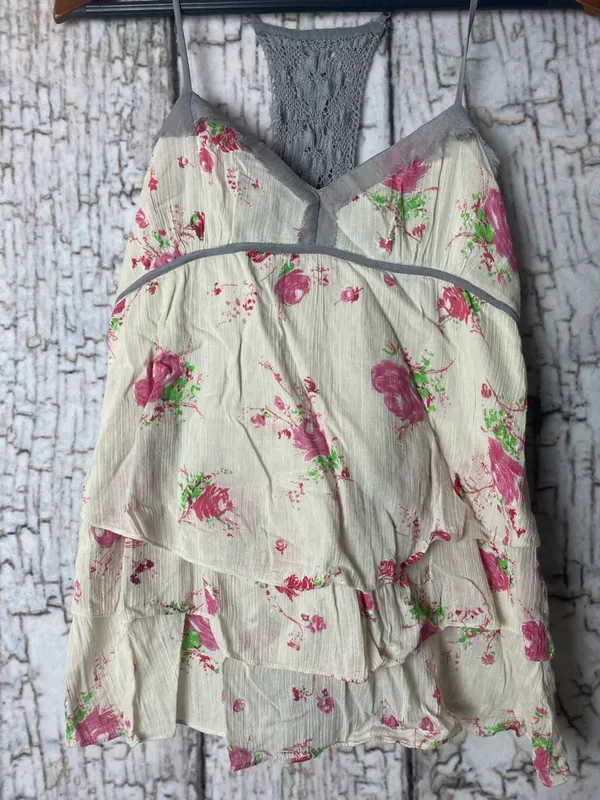 Vtg Free People Floral Tiered Boho Cottagecore crochet Cami Pink & Green 8 - Image 5