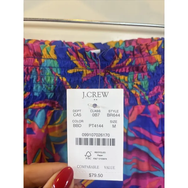 NWT J. Crew Tropical Floral Smocked Tiered Mini‎ Skirt Crochet Trim Boho Medium - Image 3
