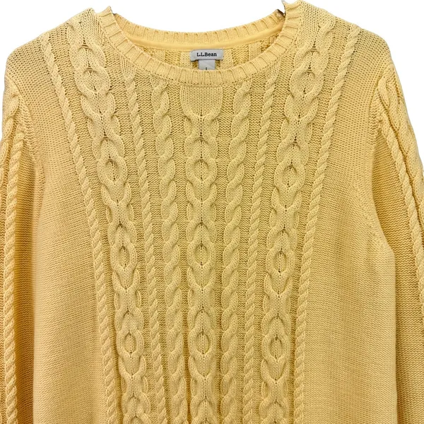 LL Bean Yellow Double L Mixed Cable Cotton Crew Neck Pullover Sweater Size LARGE - Image 4