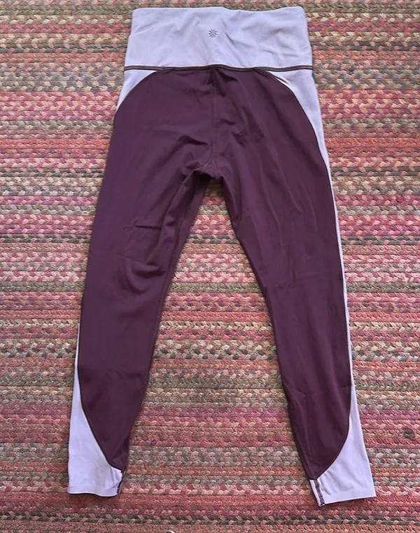 ATHLETA MAROON PINK STRIPE CRUNCH 7/8 TIGHTS - Image 4