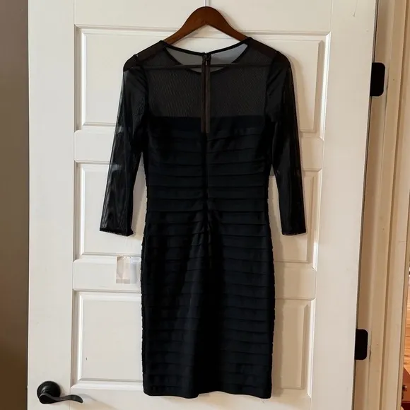 Tadashi Shoji Black Sheer Mesh Bodycon Midi Dress XS Illusion Sleeve Cocktail NWT - Image 5