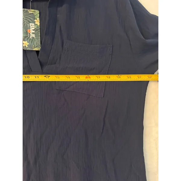 BMJL Womens Navy Blue Midi Shirt Dress V-Neck Roll Tab Sleeve Pockets‎ Large NWT - Image 6