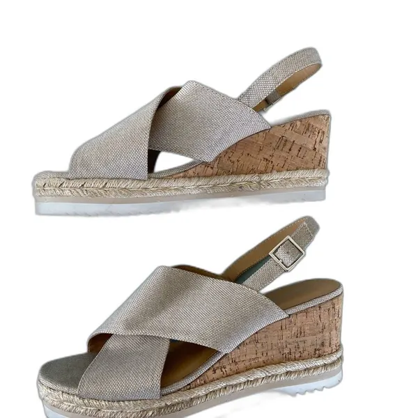 neutral beige espadrille cork platform wedge size 10 - Image 4
