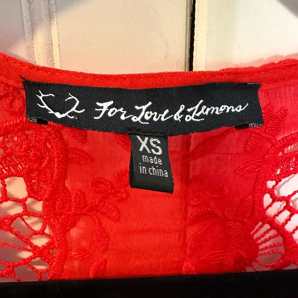 For‎ Love & Lemons Red Lace Maxi Dress Deep V-Neck High Slit XS - Image 5