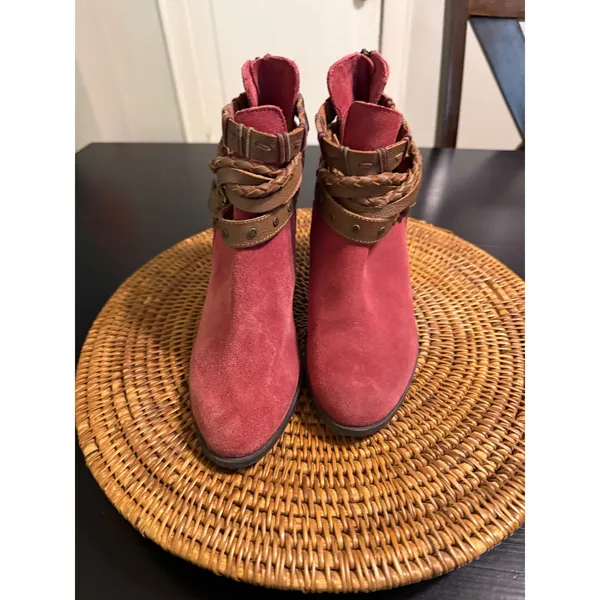 Naughty‎ Monkey Womens Berry Red Suede Boho Strappy Ankle Boots NM120183 7.5 - Image 3