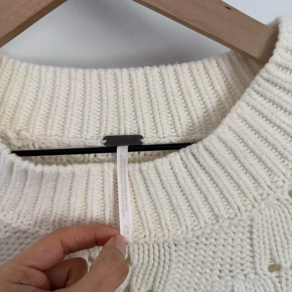 Free People XL Bell Song Sweater Ivory Boxy Fit Relaxed Rib Thick Crew Neck - Image 5
