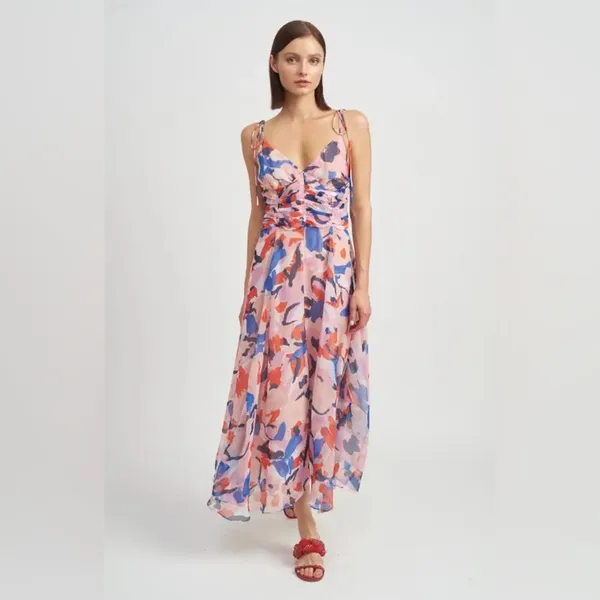 En Saison Arlie Midi Dress with Tie Straps in Blush Blue Floral Size Small NWT - Image 7
