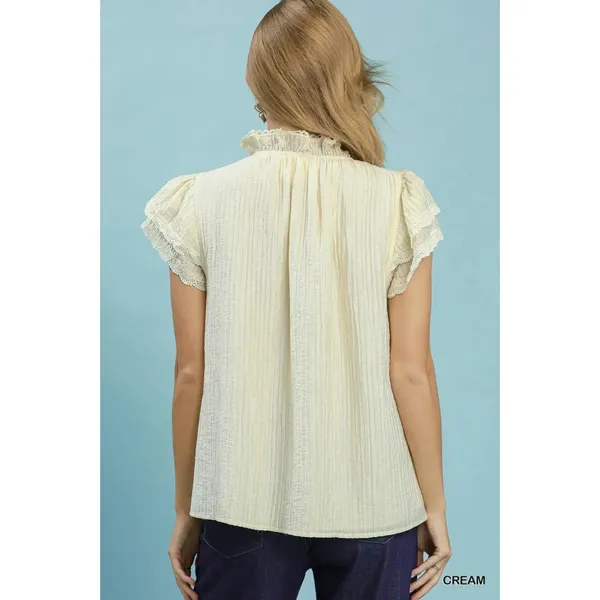Umgee Lace Trim Ruffle‎ Top - Cream - Small - Image 3