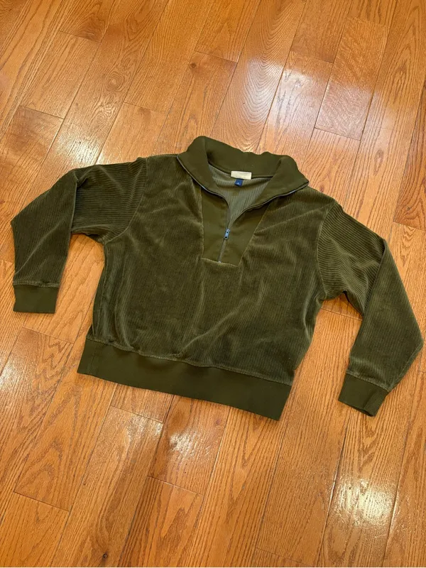 Universal Threads Olive Green Corduroy Quarter Zip Pullover Sweatshirt XL Cozy Fall Gorpcore - Image 2