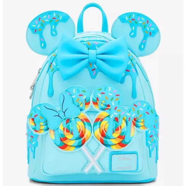 Loungefly Disney Minnie Mouse Lollipop Blue Sprinkle Ears ‎ Backpack - New - Image 2