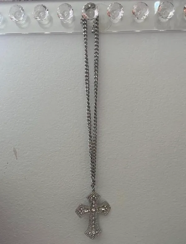 Forever 21 silver rhinestone cross necklace - Image 2