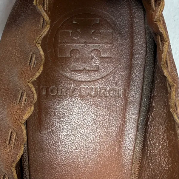 Tory Burch Leather Scalloped Ballet Flats‎ Snakeskin Cap Toe Logo 7.5 READ - Image 4