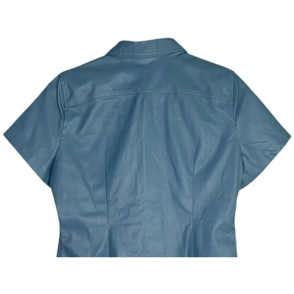 J.Crew Slim Fit ShortSleeve Faux Leather Shirt Snap Button Down 4 Dusty Sea Blue - Image 5