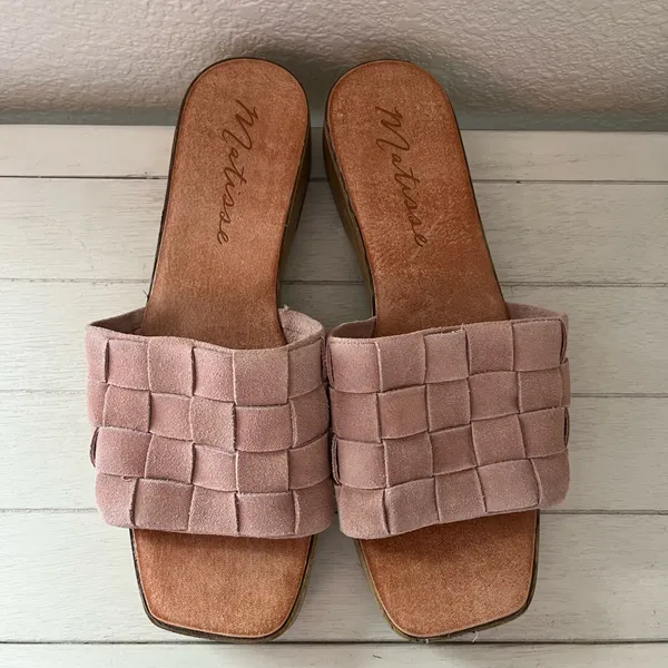 Matisse Hamptons Platform Slides Sandals Dusty Rose Pink Suede Shoes - Image 2