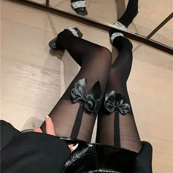 Cute Bow‎ Decor Tights Sweet College JK Style Thin Stretchy Pantyhose One Size - Image 6