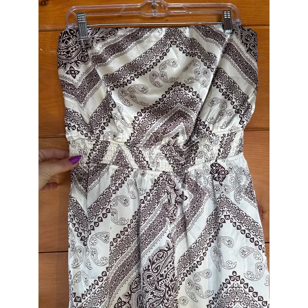NWT Lulus Western Direction Ivory Scarf Print Satin Strapless Jumpsuit Cruise L - Image 5