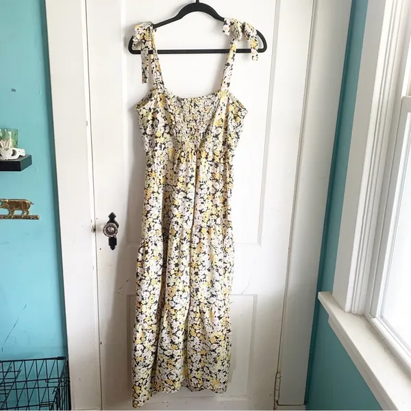 Social Standard by Sanctuary Tiered Yellow Floral Long Dress Smocked Back XL - Image 3